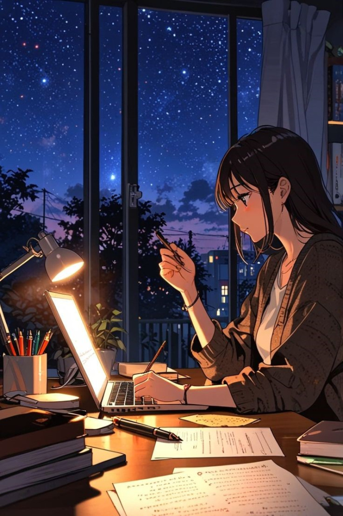 Otaku Vibes, Serene Anime Art Girl Reading a Book in Nature.jpg